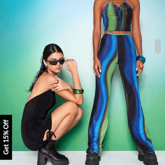 Motel x Olivia Neill Mares Flare Trouser in Solarized Green and Blue - Picture 4 of 9